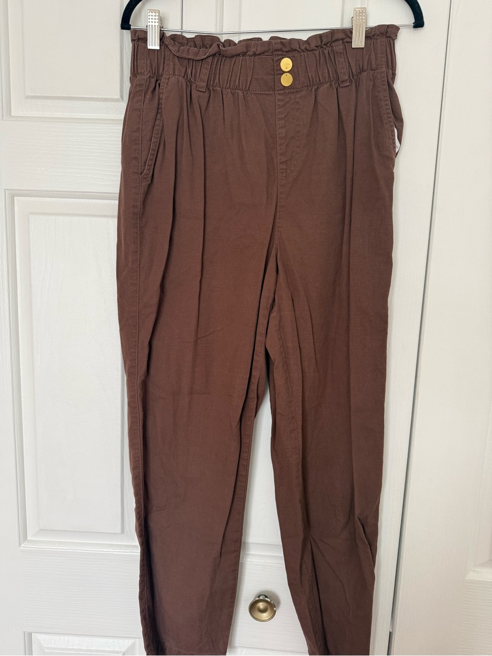 LOFT Brown Straight-Leg Paperbag-Waist Pants